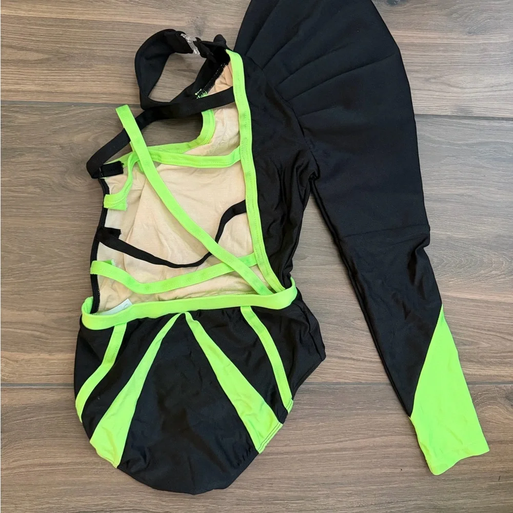 Neon Green & Black Asymmetrical Kids One-Piece Bodysuit
